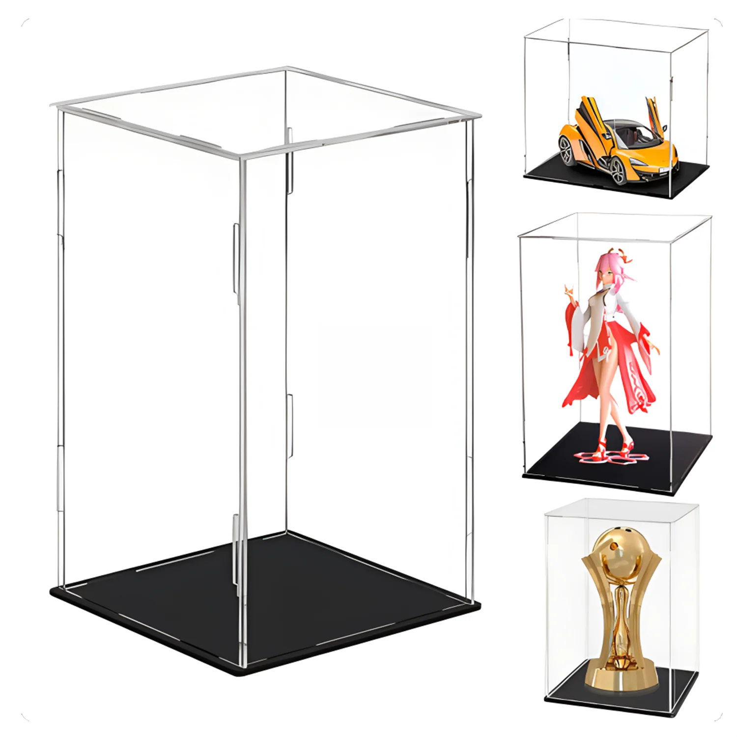 1pcs Acrylic Display Box black base suitable for toy dolls collectibles simple assembly dust-proof storage boxes