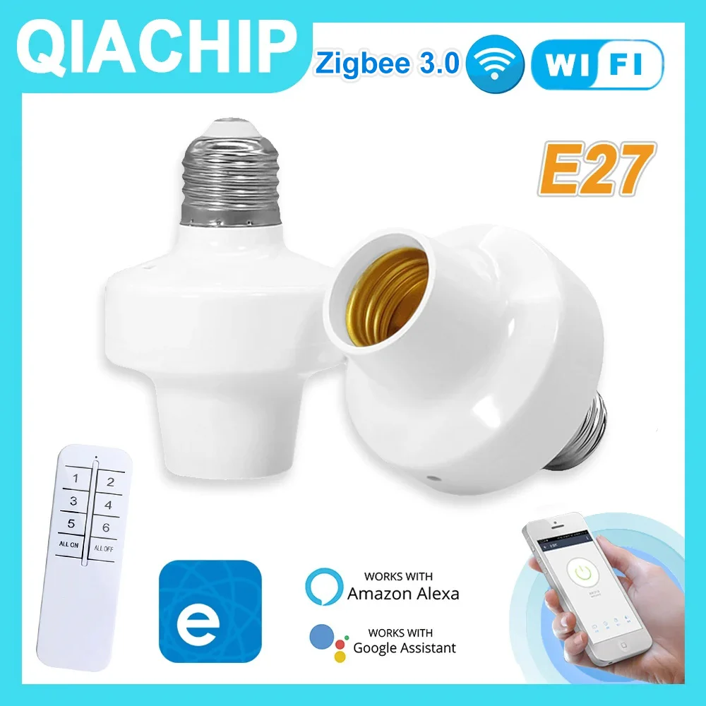 QIACHIP Wifi E27 Smart Lamp Holder LED Light Bulbs Adapter ZigBee Light  Socket Via eWelink Voice Control  Alexa Google Home