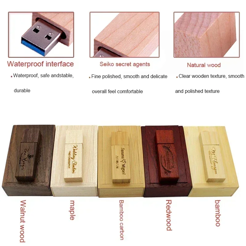 JASTER USB 3.0 Photography Free Custom Logo Wooden USB Gift Box usb flash drive flash drive 8GB 16GB 32GB 64GB Wedding Gifts