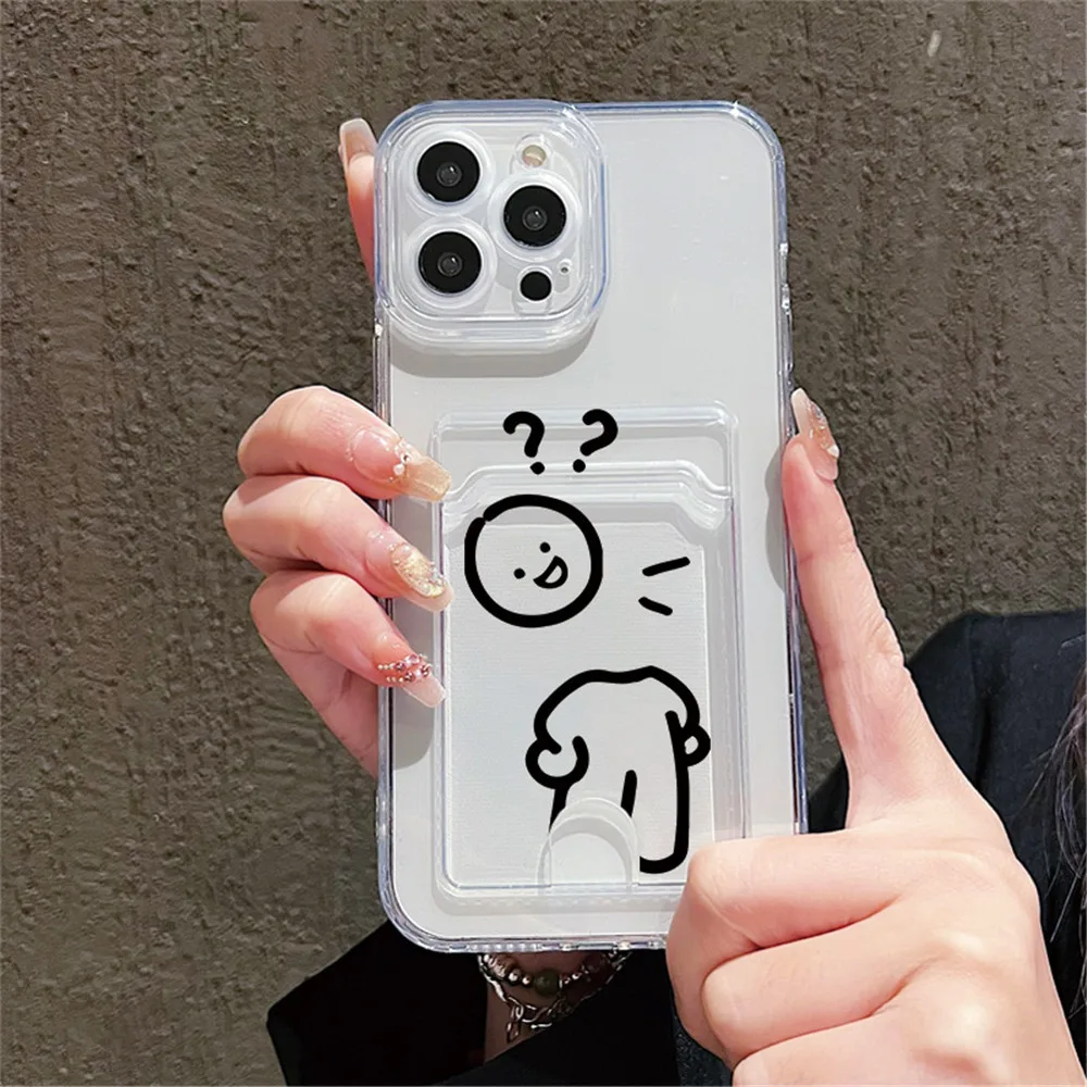 Cartoon Phone Case with Card Holder - Soft Silicone Cover