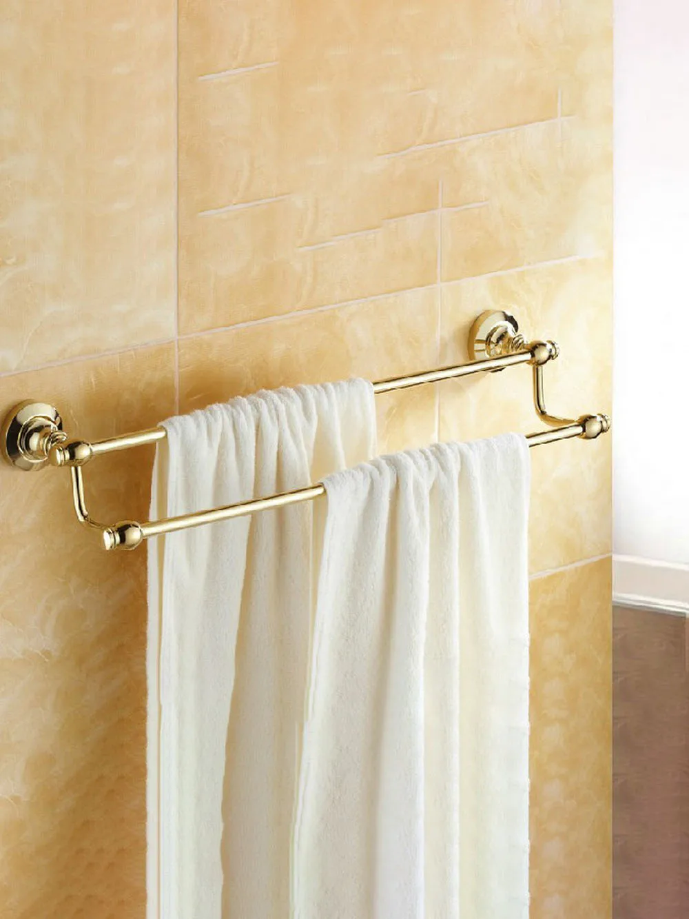 Wall Mounted Polished Gold color Brass Bathroom Double Towel Bar Towel Rail Holder Bathroom Accessory mba102