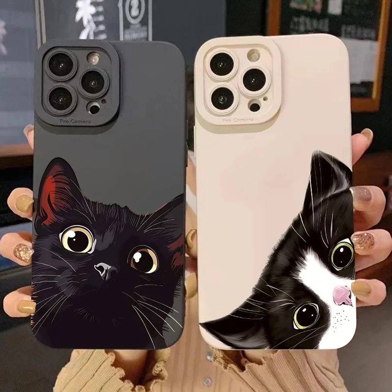 Coque de téléphone souple à motif de chat noir, étui pour Samsung Galaxy A16 A06 A26 A33 A56 A34 A54 S25 S24 S23 S22 S21 Ultra Plus FE