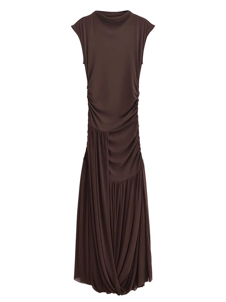 TFMLN Summer Women Long Dress Sleeveless Mesh Patchwork Midi Dress Women Round Neck Sleeveless Tank Casual Dresses Slim Party