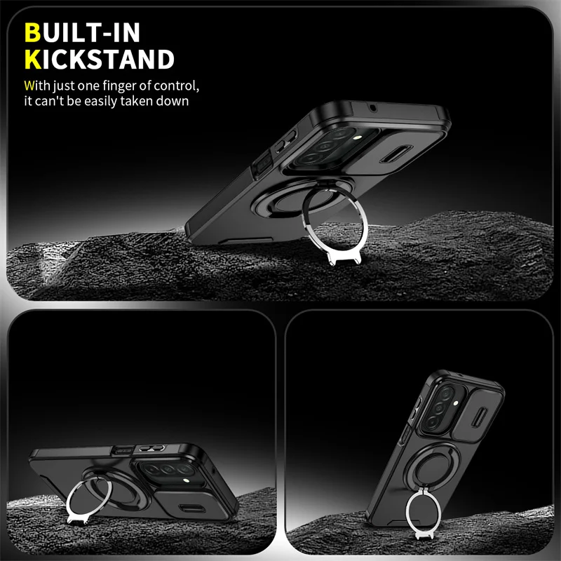 Luxury Magnetic Bracket Armor Phone Case with Slide Camera Protection