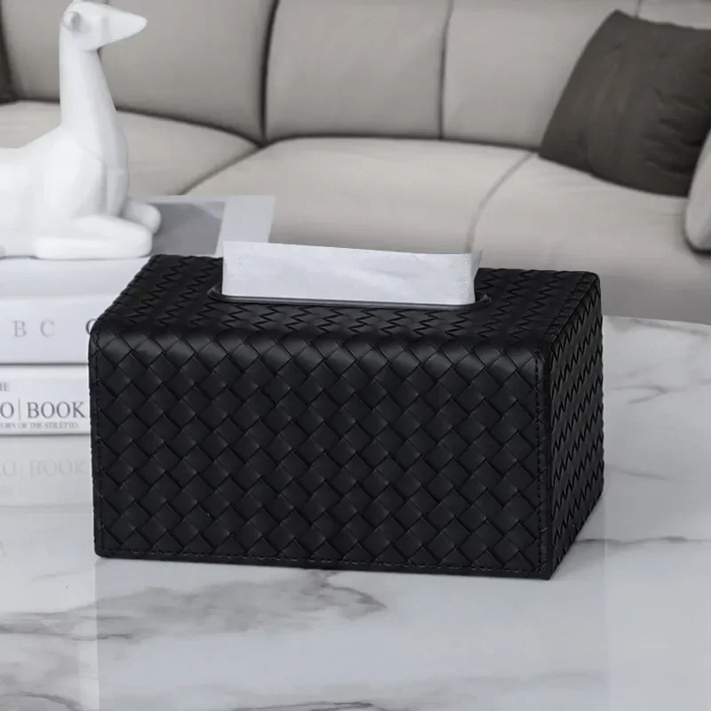 Woven Textured Paper Drawer Leather Tissue Box Rectangular Paper Box Square Storage Tank Living Room Home Decoration Storage 5