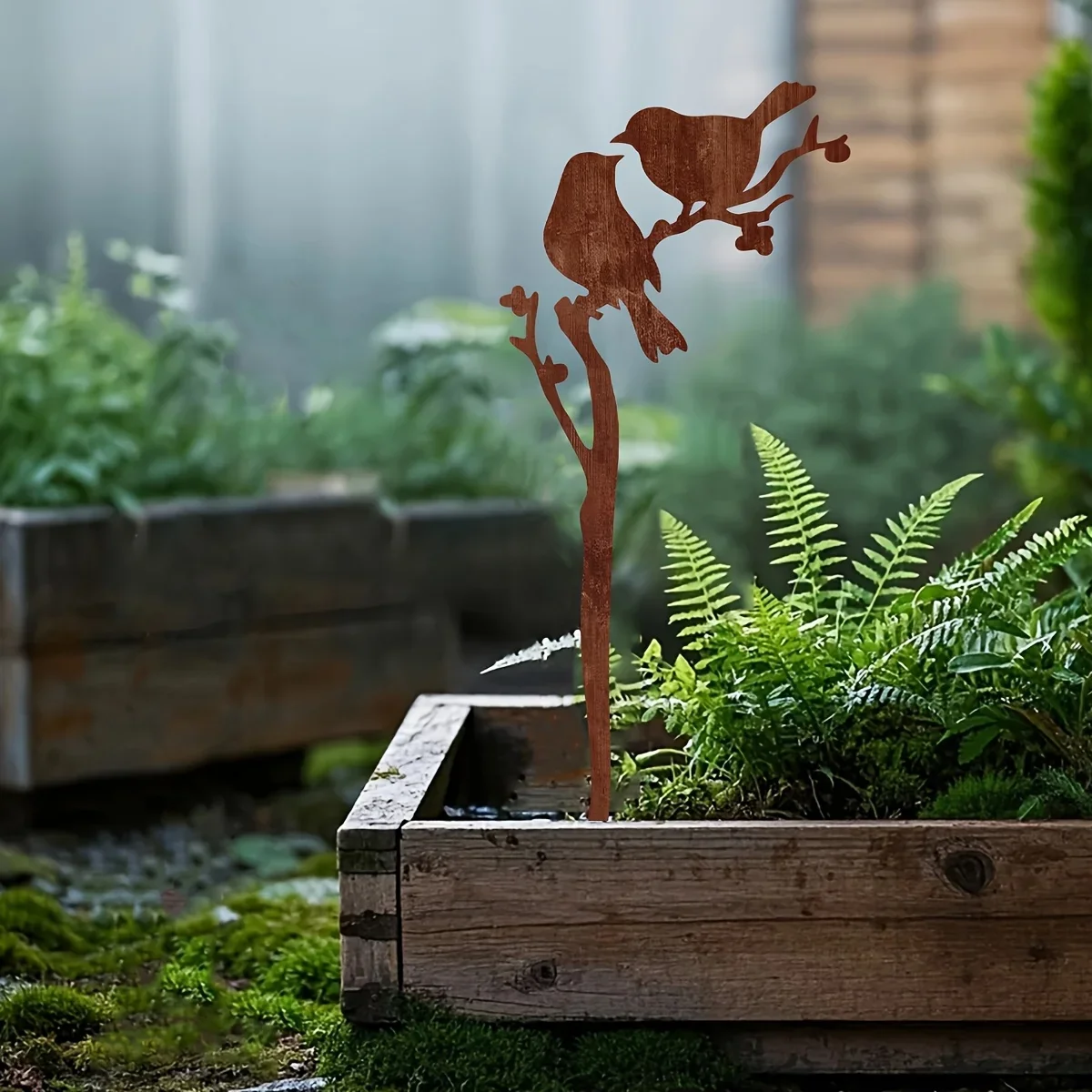 Rostiger Vogel-Gartenstecker aus Metall, Outdoor-Dekoration, rostbeständige, von der Natur inspirierte Rasenkunst mit aufwendigem Vogel-Design für Gärten