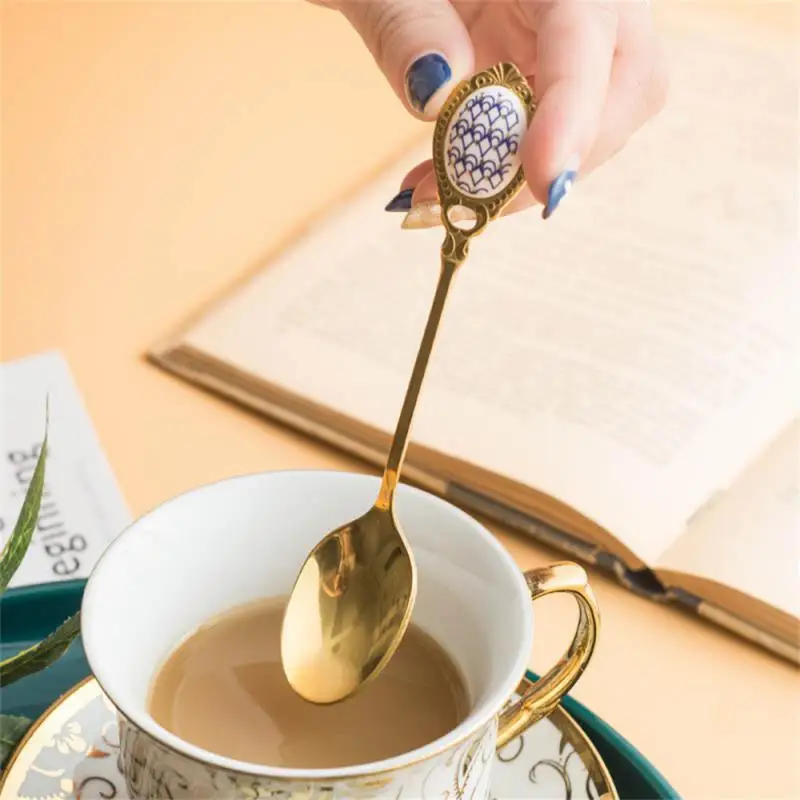 

Stainless Steel Golden Coffee Spoon Stirring Spoon Ice Cream Dessert Spoon Ceramic Insulated Spoon Kitchen Tableware