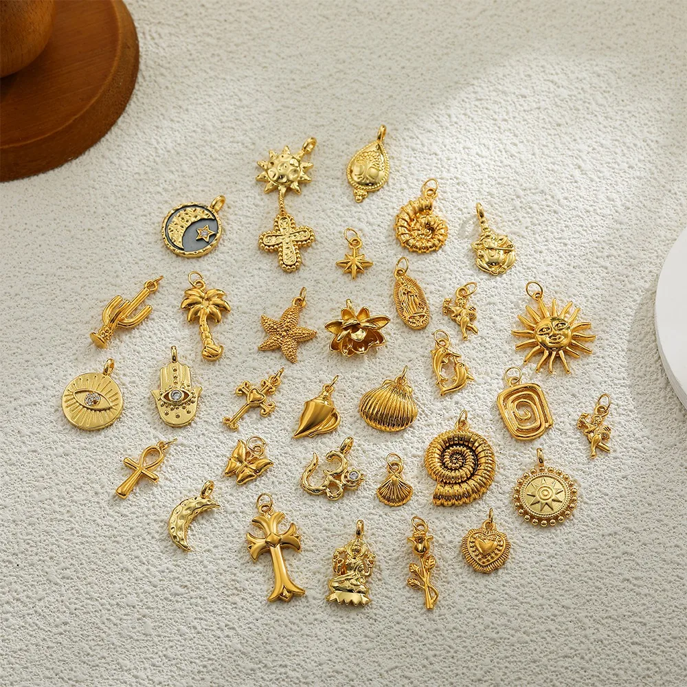 Exquisite Compact DIY Small Accessories Evil Eye, Palm, Cross ,flower Shape Pendant Jewelry Stainless Steel Rust Proof Pendants