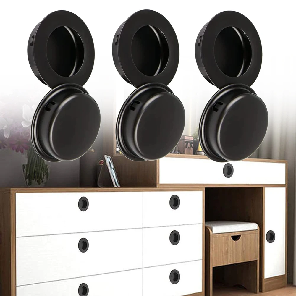 Cabinet handles door handles 6 PCS retro cabinet door handles stainless steel recessed invisible handle cabinet pulls door disk room round ring handle pull