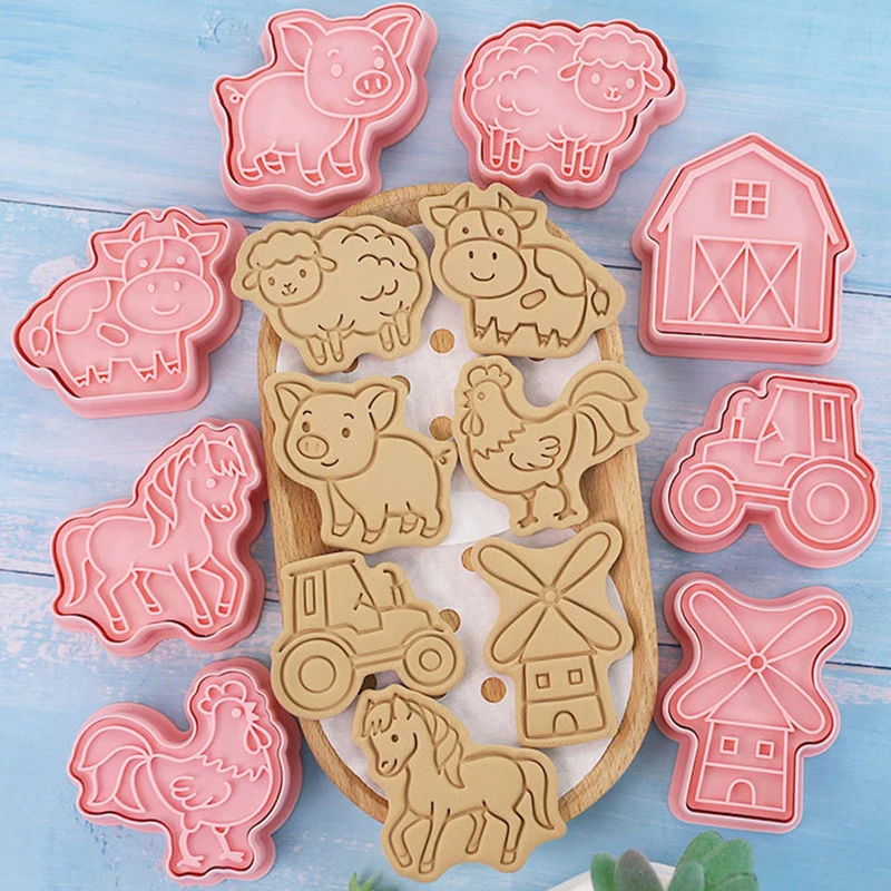 8Pcs/Set Cartoon Farm Animal Cookie Cutters Farm Party Cake Decorating Mold Fondant Frosting Biscuit Stamp Kitchen Supplies cookie cutter baking mold