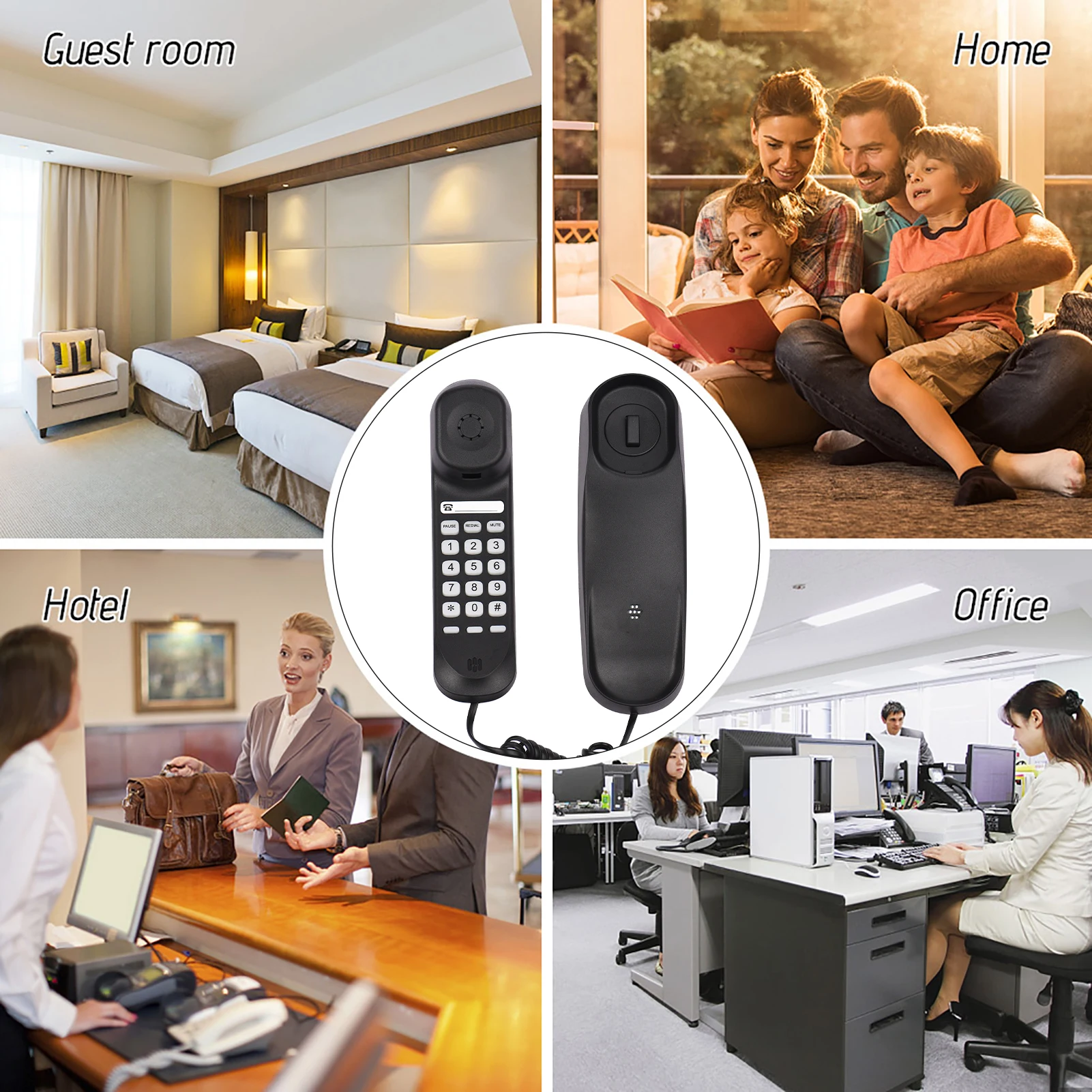 Compact Wall-Mountable Corded Landline Phone with Mute, Pause, and Redial Functions for Home, Hotel, or Office