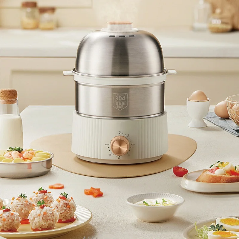 400W Home Egg Cooker Large Capacity 304 Stainless Steel Timing Electric steamer 7 Eggs Bun Corn Auto Power Off Breakfast Machine 2