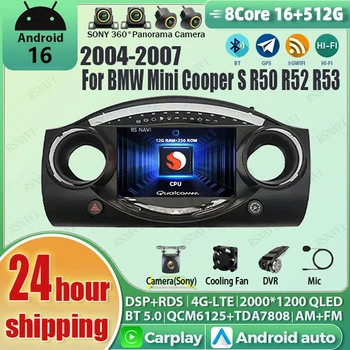 Reproductor Multimedia para Auto con Pantalla 2K y Android 16 Carplay para BMW Mini Cooper S R50 R52 R53 2004-2007, Radio Estéreo con Navegación y Bluetooth 1