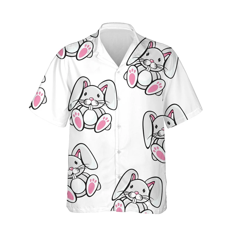 Summer Breathable Rabbit 3d Print Trendy Cool Fashion Hawaiian Shirts Beach Party Tops Short Sleeves Blouses Men's 6XL