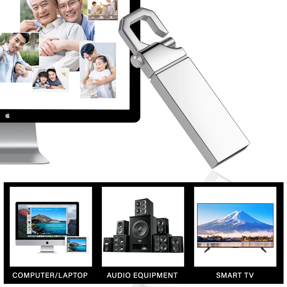 금속 USB 2.0 플래시 드라이브 실제 용량 펜 드라이브 실버 휴대용 자동차 메모리 스틱 64GB/32GB/16GB/8GB U 디스크