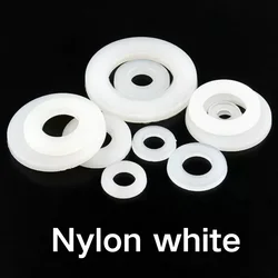 Durable Nylon Flat Washer Variety Pack - Black & White Insulating Plastic Gasket Rings - M4x9x1mm 60pcs (Hard White Nylon)