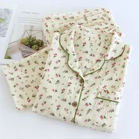 2026 Spring and Autumn Women's Pajama Set 100% Cotton Crepe Long sleeved Pants Two piece Cute and Sweet Home Fury Set Ladies