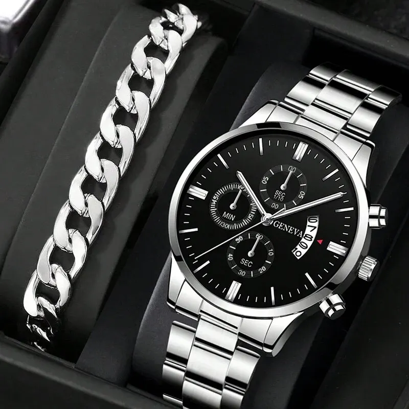 TONSHEN Uomo Orologi da Polso Acciaio Inossidabile Analogico Quarzo Orologio Uomini Classico Dial Subacqueo 50M Impermeabile Data Calendario (Bianco