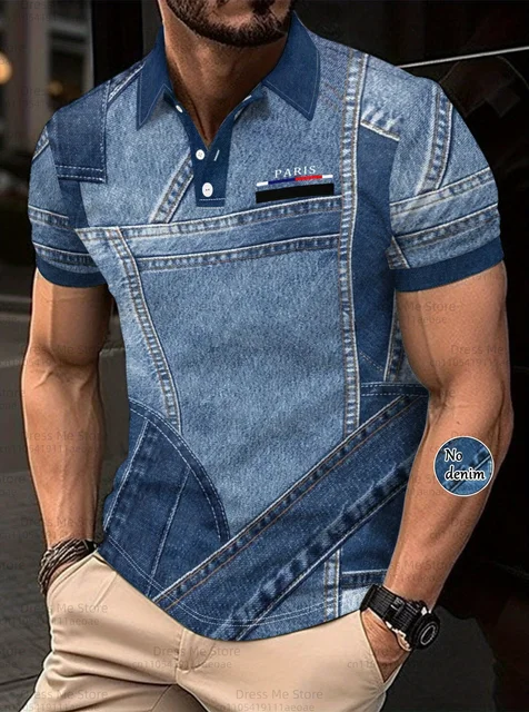Nouveau en grande taille hommes sans DENIM 3D Golf Polo Simple affaires à manches courtes revers Polo quotidien fête vêtements pour hommes 1