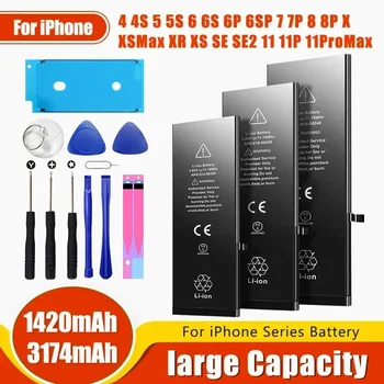 Batteria ad alta capacità per iPhone 4 4S 5 5S 5C SE 2020 6 6S 7 8 SE2 Plus X XR XS 11 Pro Max Pacchetto telefono cellulare Nuovo guarnizione 0 ciclo
