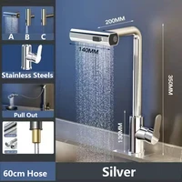 3 Mode Kitchen Faucets Pull Out Rotation Waterfall Stream Sprayer Head Sink Mixer Hot Cold Single Hole Sink Wash Tap 6