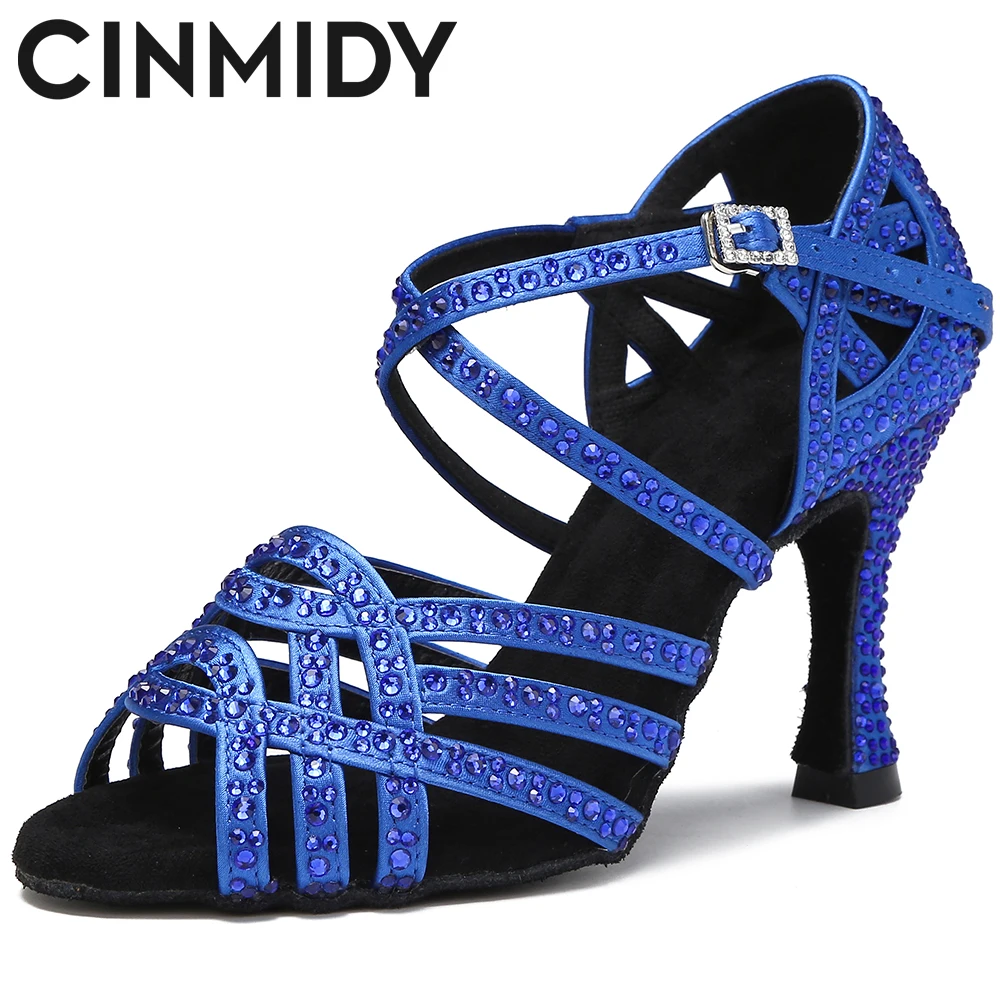 CINMIDY Blue Latin Dance Shoes Women Ballroom Party Shoes Soft Bottom Salsa Performance Shoes For Dancing Women's Sandals Green 2