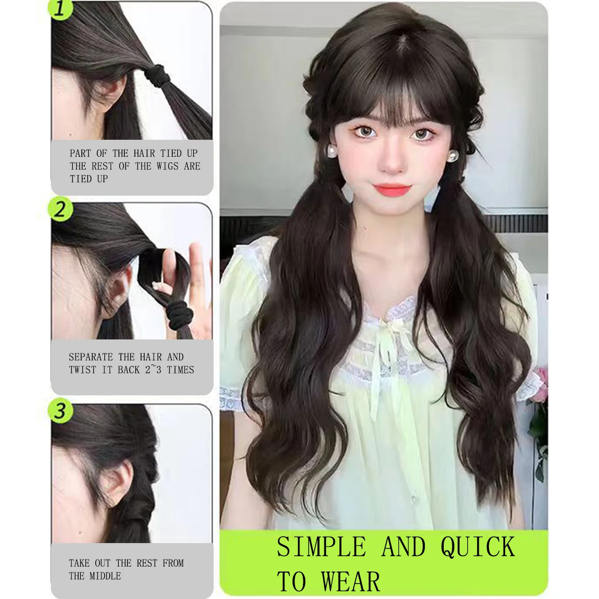 Synthetic Rubber Band Ponytail Sweet Woman Black Slightly Curly Ponytail Extension Long Heat-resistant Wig
