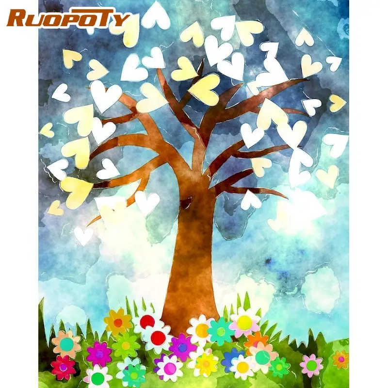 

RUOPOTY 40x50cm Frame Painting By Numbers Kits For Adults Children Heart Tree Landscape Photo Canvas By Number Home Artwork