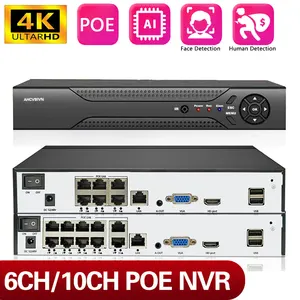 Сетевой видеорегистратор, 4K 6CH 8CH 10CH POE NVR 2MP 3MP 5MP, сетевой Инфракрасный видеорегистратор для домашней системы видеонаблюдения, сетевой видеорегистратор для PoE IP-камеры