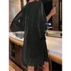Bright Sequin Dresses Women V-neck See Through Chiffon Patchwork Irregular Half Sleeves Loose Mini Dress Female Vestidos 2024 3