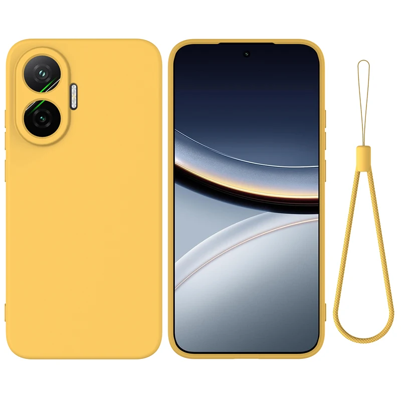 Premium Liquid Silicone Case with Flocking Interior and Lanyard Strap - Soft Protective Back Cover