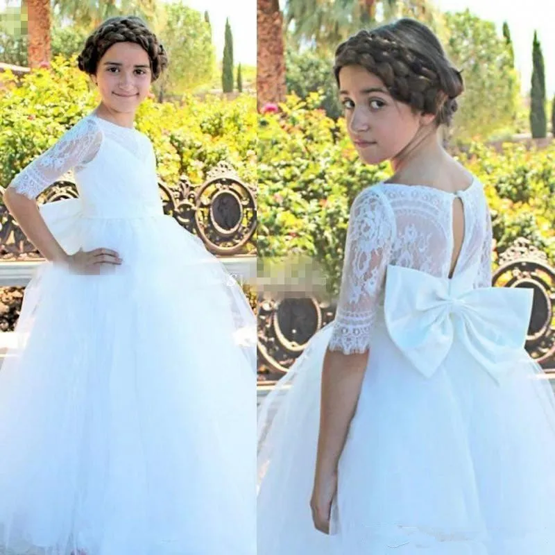 robes-de-filles-en-tulle-et-dentelle-douce-simple-blanc-a-fleurs-pour-mariage-illusion-modeste-demi-manches-ceinture-a-nœud-longueur-au-sol-premiere-communion