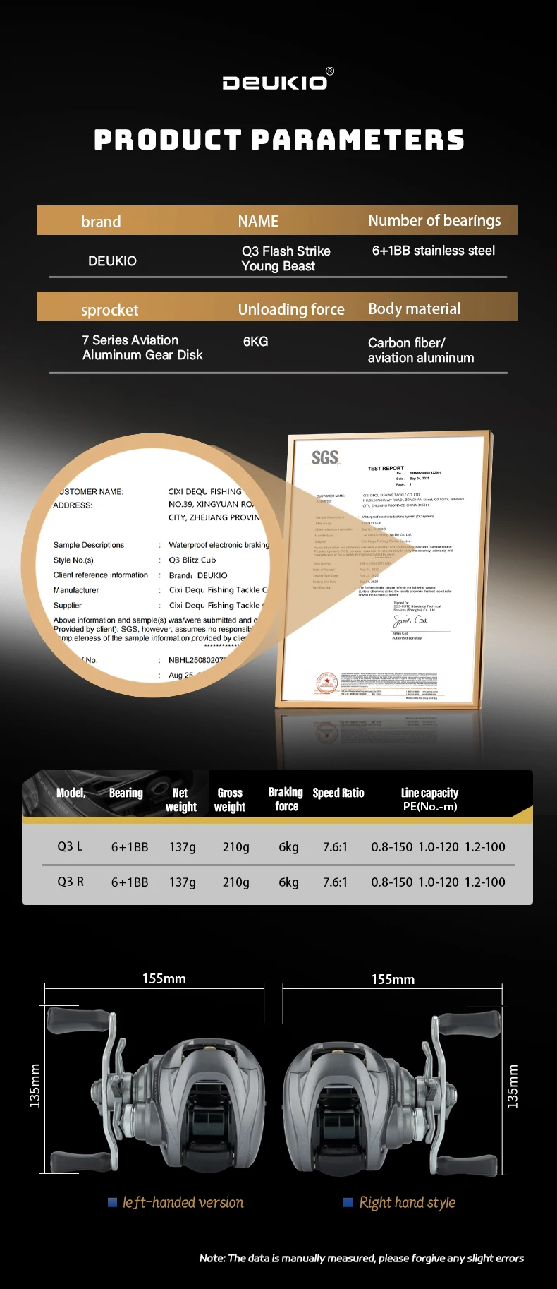 DEUKIO DC Baitcasting Angelrolle Elektronisches Bremsband Sound Baitcast Angelrollen Carbon Body 7,6:1 6+1BB Meerwasserrolle – Detail 3