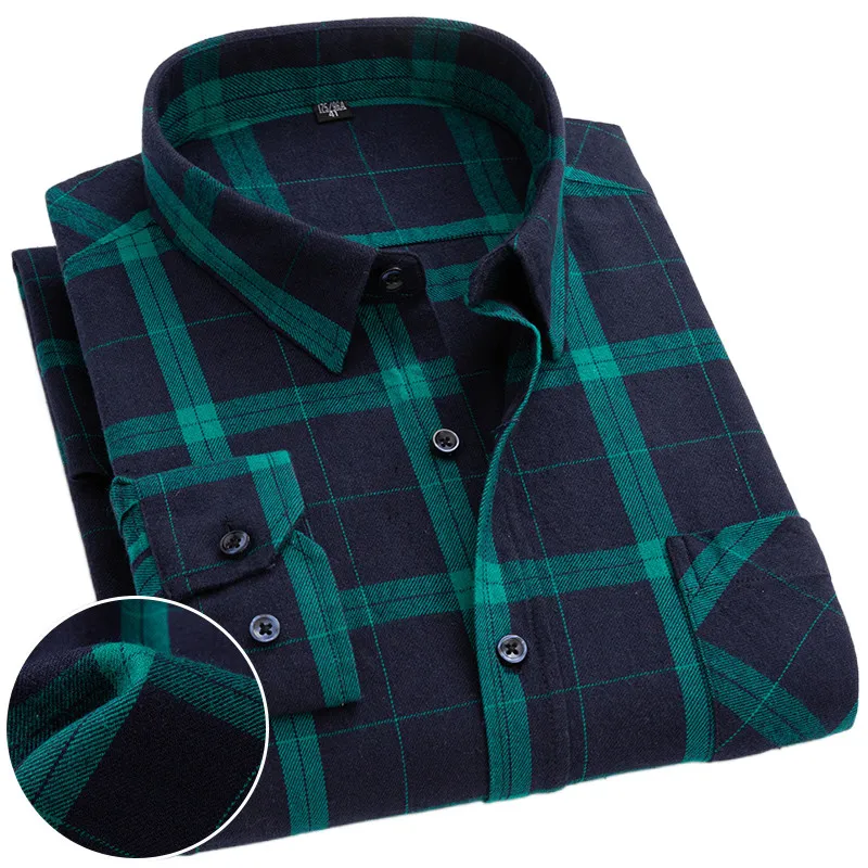 Plaid Shirt Luxury Men's Long Sleeve Social Regular Fit Leisure Soft Smart Casual Flannel 100% Cotton Checked with Front Pocket hooded flannel plaid letter patched pocket shirt xxl night