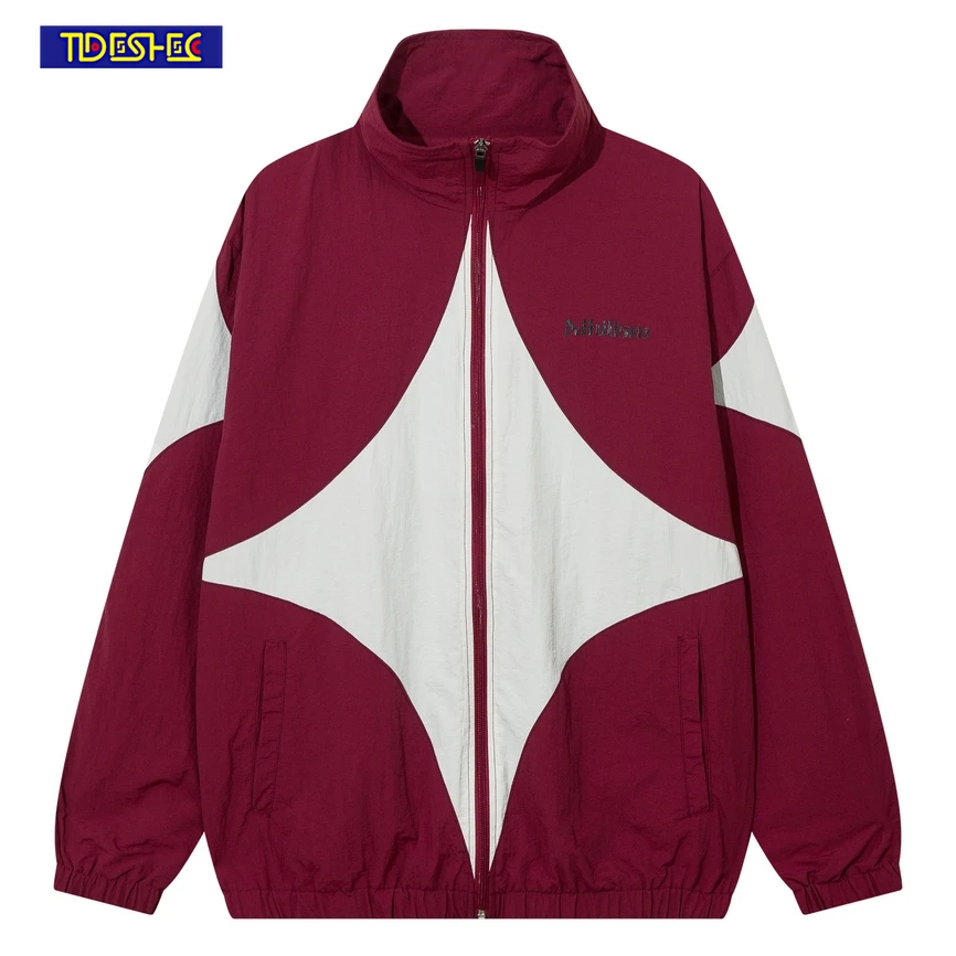 

College Loose Zipper Hip Hop Outwear Vintage Jackets Women Korean Streetwear Color Block Patchwork Oversized Varsity Jacket Coat