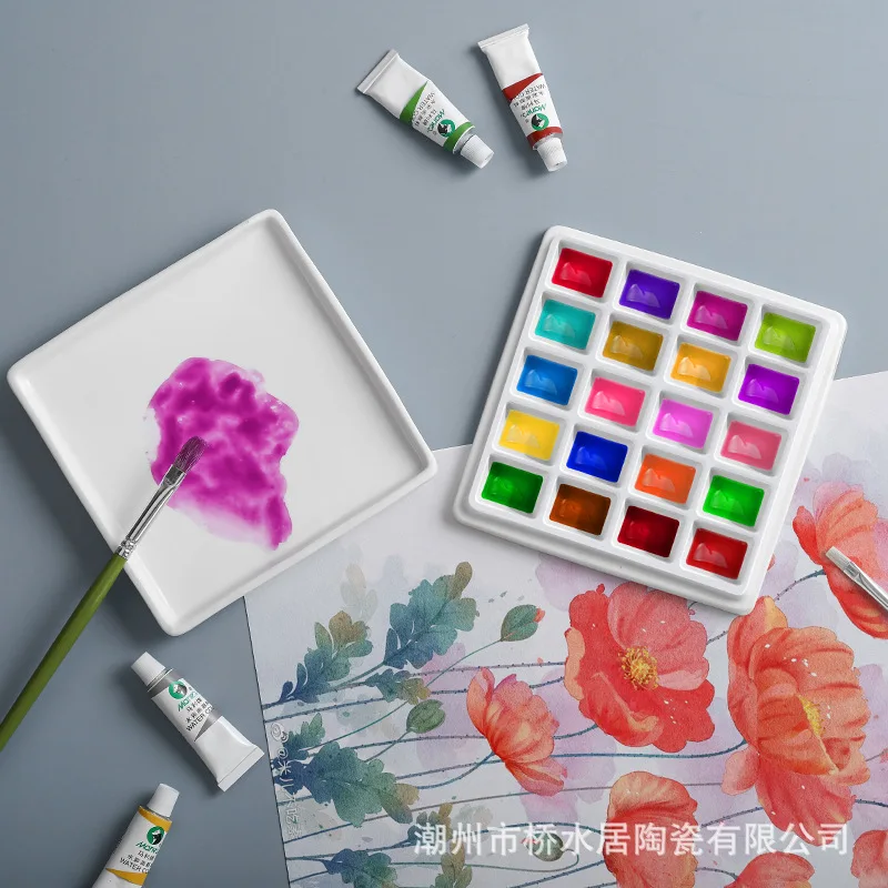 

Ceramic Palette With Lid, Square Grid Painting, Watercolor Palette, Easy To Clean, White Porcelain Paint Plate, Chinese Painting