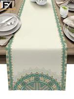 Boho Decor Mandala Flowers Texture Linen Table Runners for Dining Table Wedding Decor Home Party Decor Table Runners 5