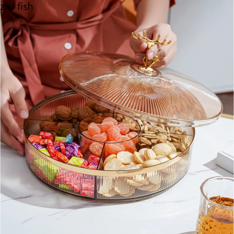 Zhaomeidaxi Snack Storage Box Round Snack Tray Snack Storage Box with Llid  Food Fruit Storage Box Household Dried Fruit Container for Home 