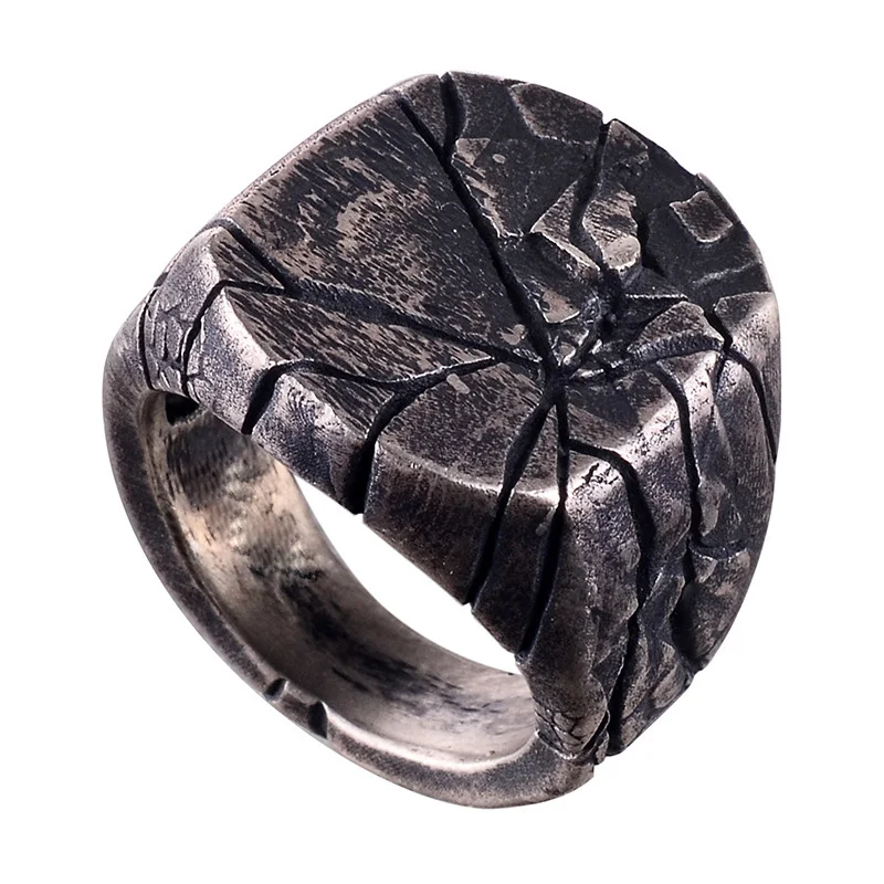 Retro Cracking Rock Großer Ring für Männer Silber Farbe Punk Gothic Ring Handgefertigter Schmuck Biker Zubehör Dominierendes Geschenk für Mann – Detail 7