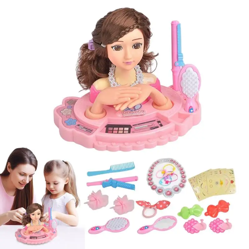 Kids Makeup Beauty Toys For Girl Half Body Hairstyle Doll With Cosmetic Set Makeup Training Head Pretend Play Toy Princess Gifts makeup toy,princess pretend toys,cosmetics set