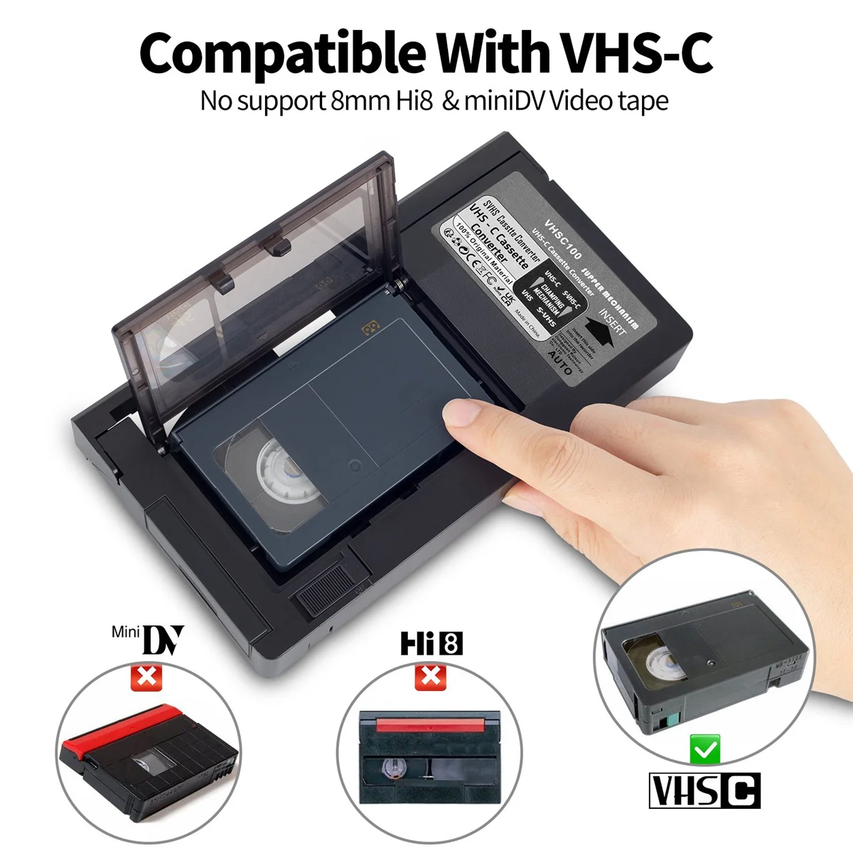 VHS-C Cassette Adapter for JVC for RCA for Panasonic VHS-C SVHS VHS Cassette Adapter Not for 8mm/MiniDV/Hi8