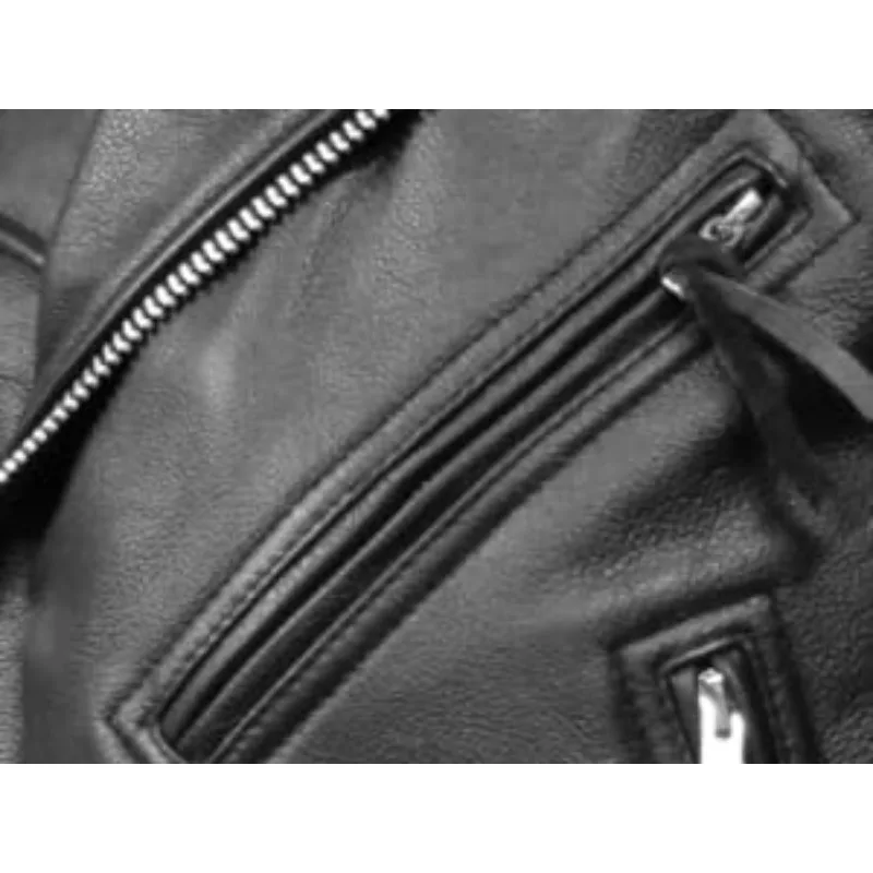 mens black leather jacket zippered slash and chest pockets