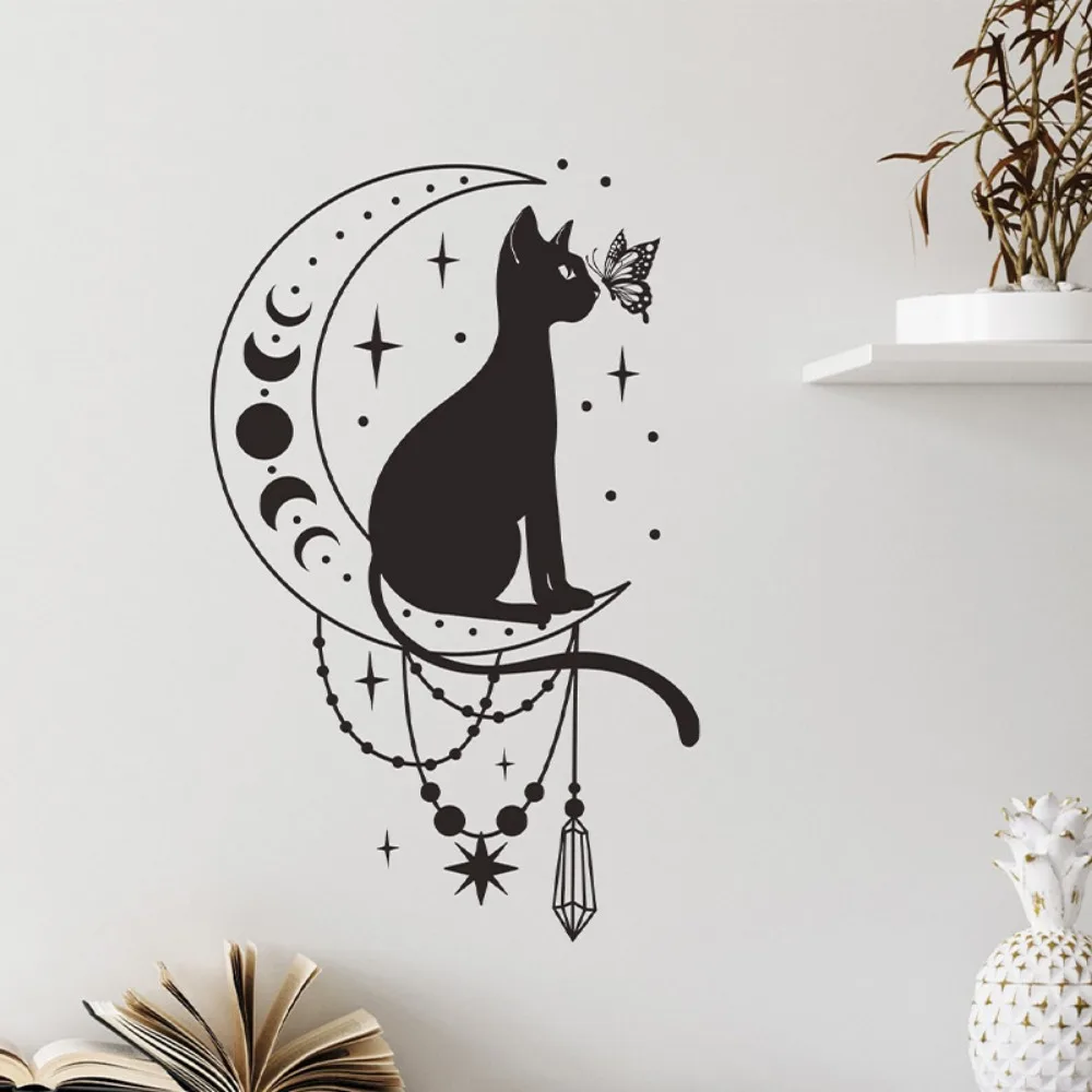 Wall Stickers Cartoon Cat Butterfly Moon For Bedroom Living Room
