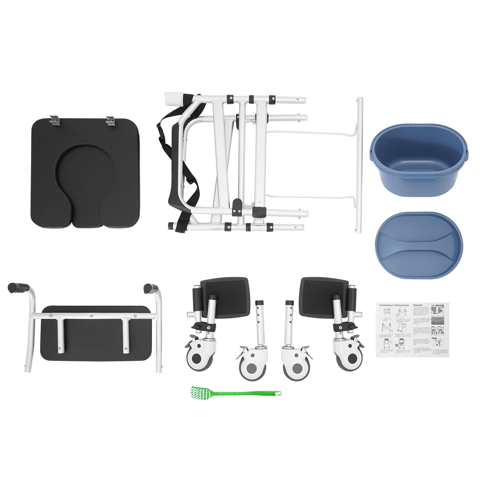 Klappbarer Duschstuhl mit Rollen, 3-fach höhenverstellbarer Toilettenstuhl für Senioren und Menschen mit Behinderung – Detail 6
