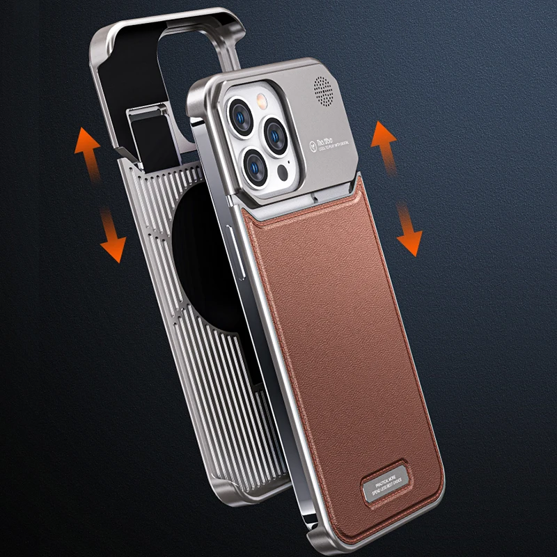 Aromatherapy Aluminum Alloy Leather Case For iPhone 15 14 Plus 13 12 Pro Max Magnetic Metal Bumper Protector Cover Luxury