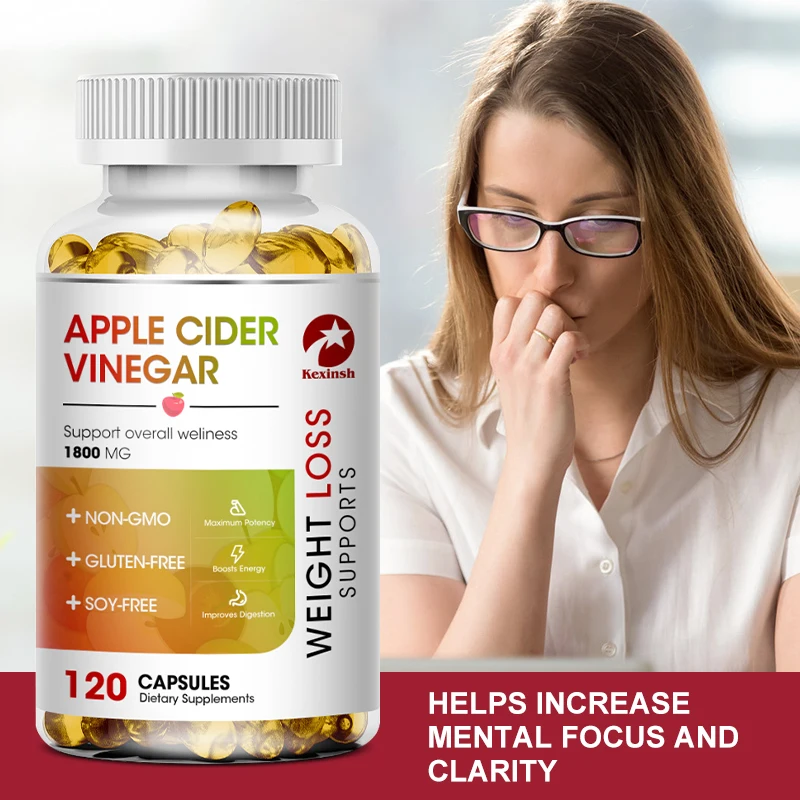 Kexinsh Apple Cider Vinegar Capsules for Detoxification, Digestion, Fat Burning, Appetite Control, Immunity Boost