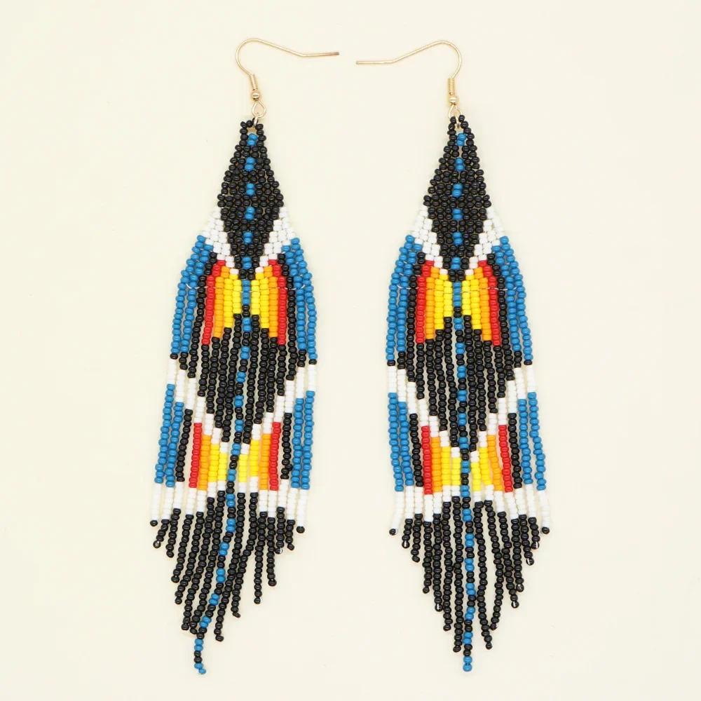 

Fringe Earrings Hand knitting Bohemia Beading Simple pattern fashion geometry alloy ma'am Rice Bead Earrings