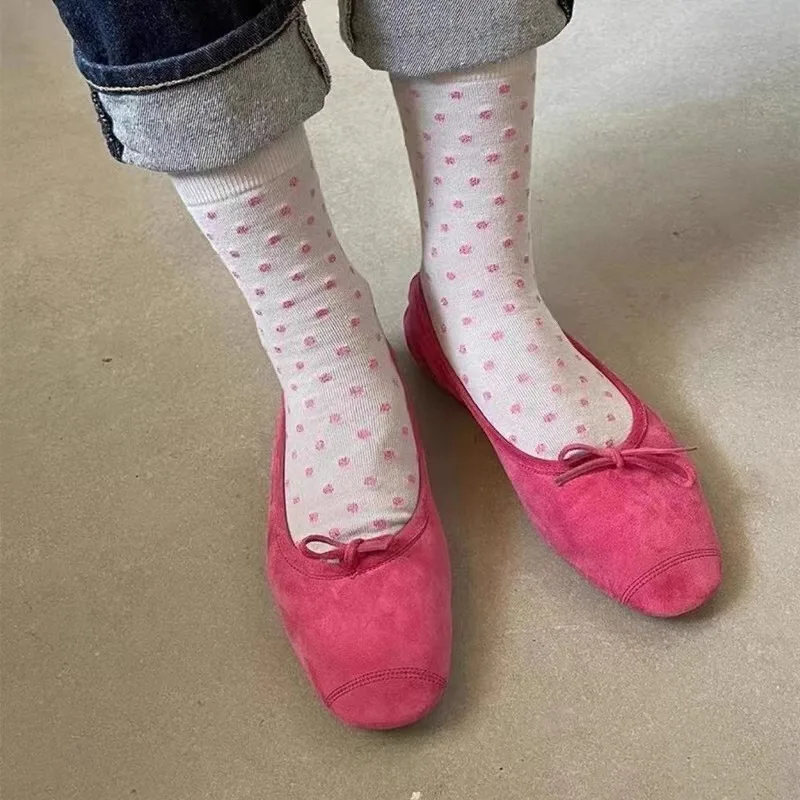 

Bow Solid Suede Flats Leather Round Toe Shallow Loafers Versatile Lazy Slip-On Ballet Comfortable Soft Sole Women Shoes