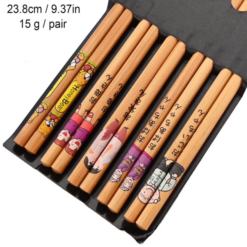 Multicolor Non-Slip Bamboo Chopsticks Set - 5 Pairs of Japanese Natural Wood Sushi Tableware