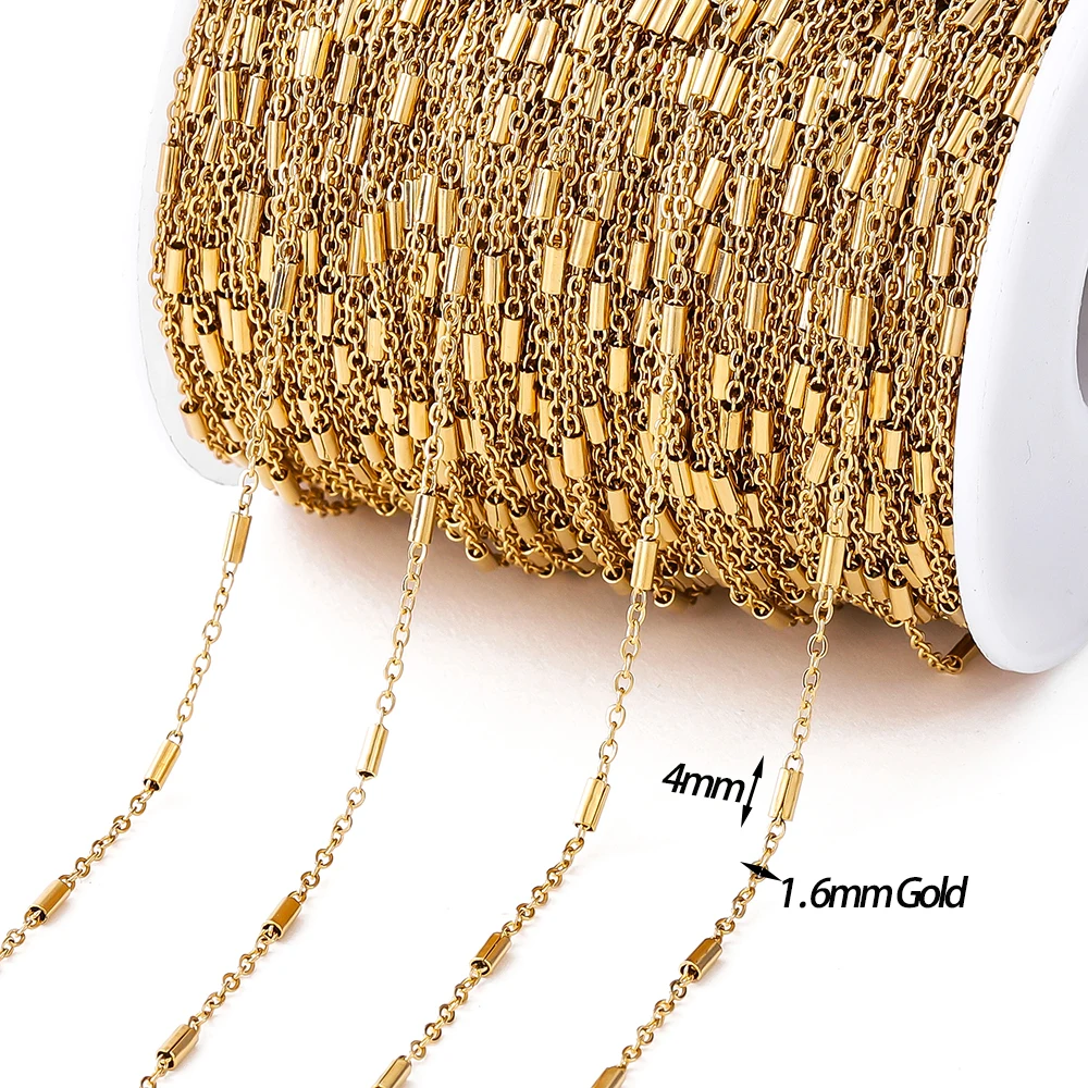Radiant Gold-Toned Stainless Steel Beaded Chain for DIY Jewelry Creations